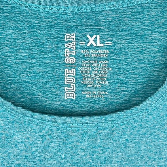 Blue Star Top XL Heathered Teal Blue Tech Fabric Minimalist Athletic T Shirt - Picture 7 of 7